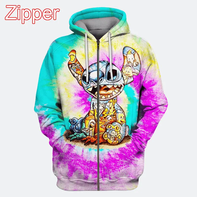 Lilo And Stitch Men Zipper Hoodie Cartoon Anime Cool Women Oversized Sweatshirt 2024 New Spring Autumn Children Jackets Coat