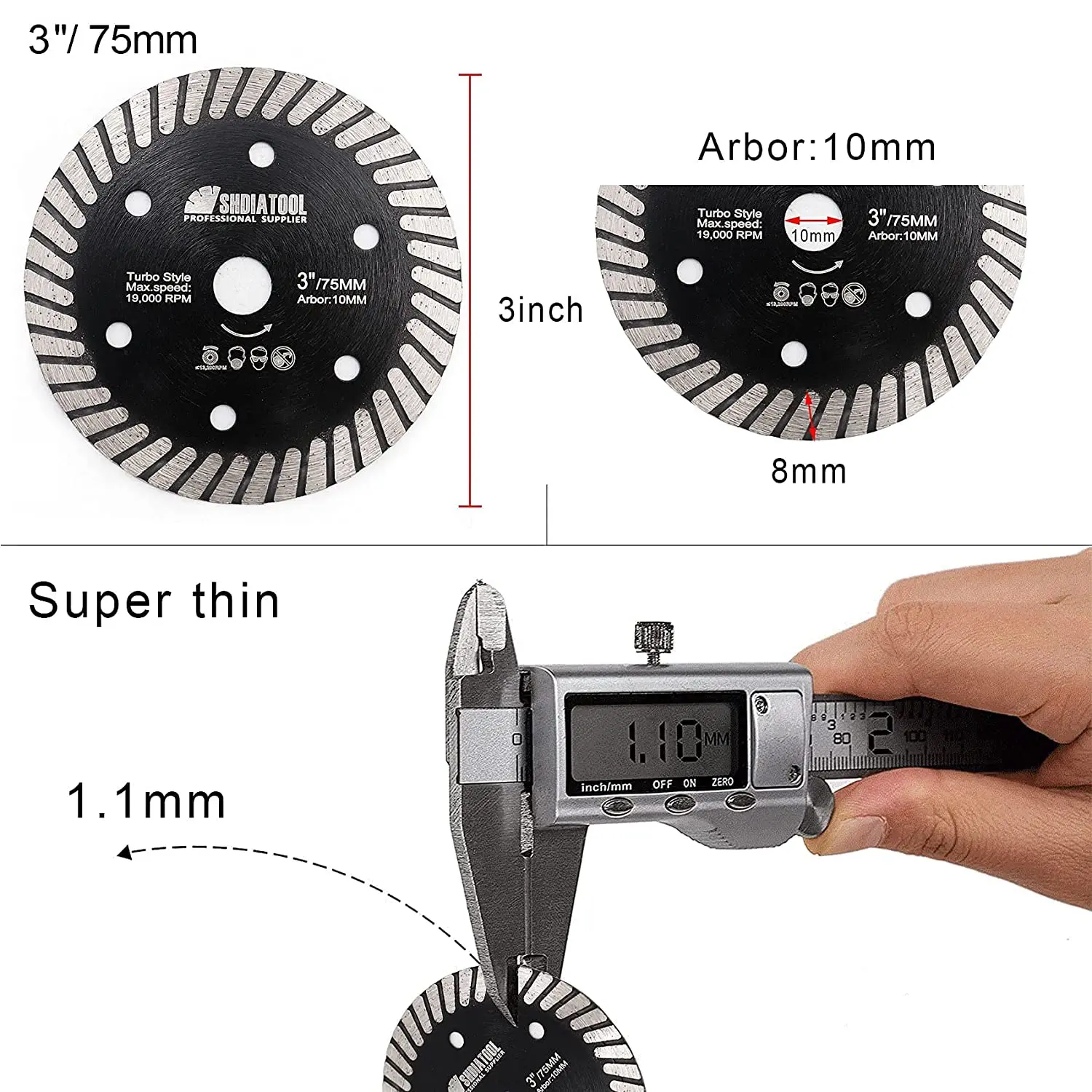 SHDIATOOL 3 "Dia75mm lama per sega diamantata piastra per taglio piastrelle Mini smerigliatrice Arbor10mm disco da taglio Turbo in marmo porcellana ceramica