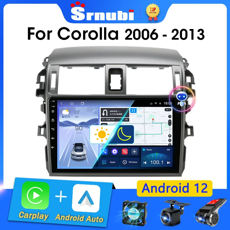 

Srnubi Android 12 Carplay for Toyota Corolla E140 E150 2006 - 2013 Car Radio Multimedia Player 2 Din GPS Stereo IPS DVD Speakers