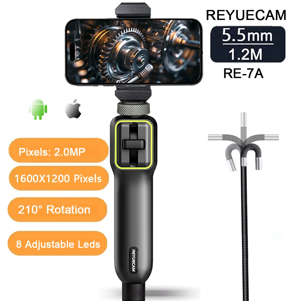 

REYUECAM RE-7A 210° Dual-Articulating Borescope 5.5mm 1080P HD Inspection Camera for iOS & Android