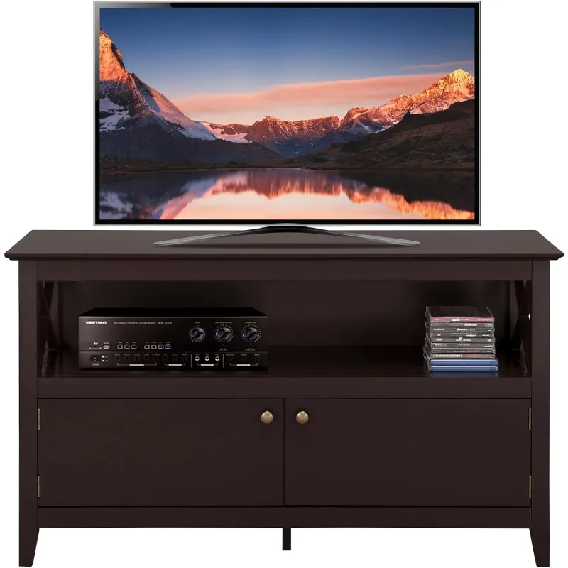 

Wooden TV Stand for TVs Up to 50 inch, Media Entertainment Center Table, TV Cabinet Table with Storage Open Shelf & 2 Doors