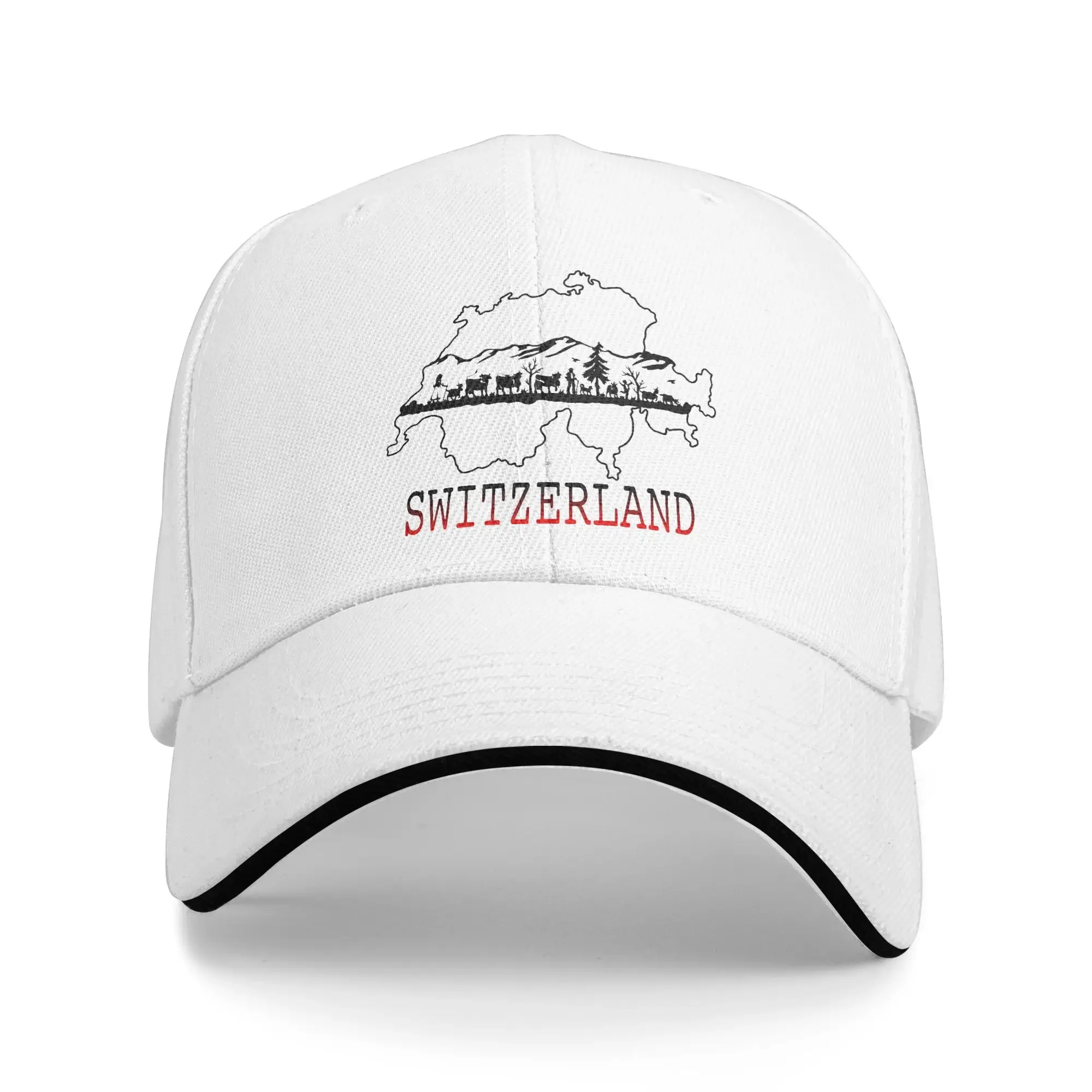 New Switzerland Map And Traditional Drawing  Baseball Cap  Female Male Trucker Hat Summer Hiking Fishing Wholesale Snapback Cap