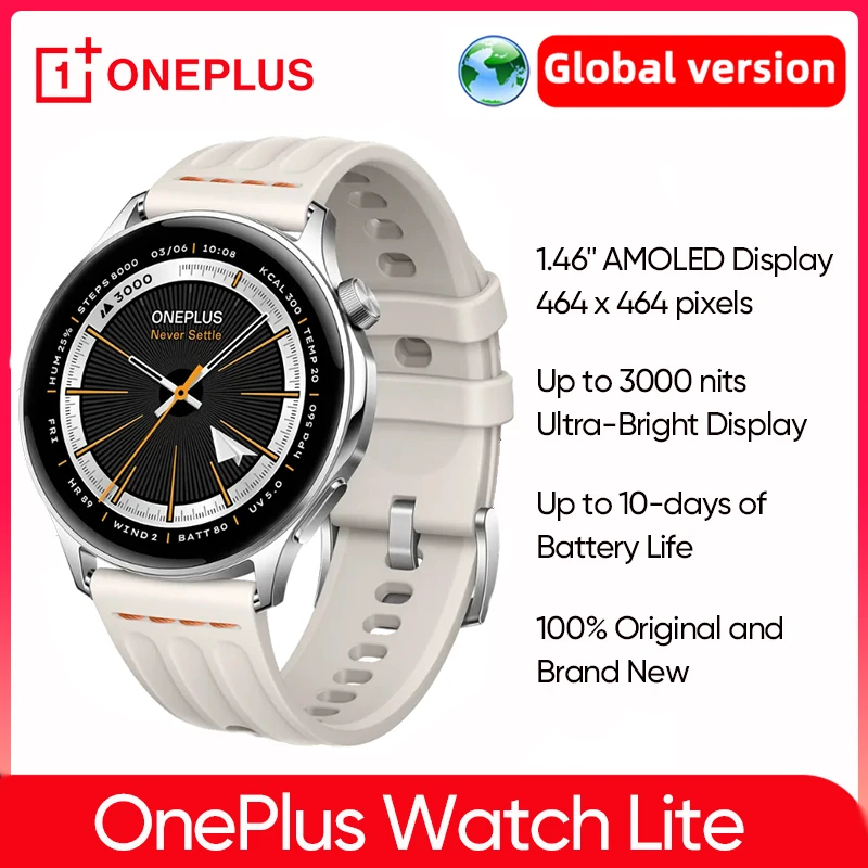 World Premiere OnePlus Watch Lite Smart Watch Global Version Up to 10 Days of Battery Life Dual Band GPS 1.46'' AMOLED Display