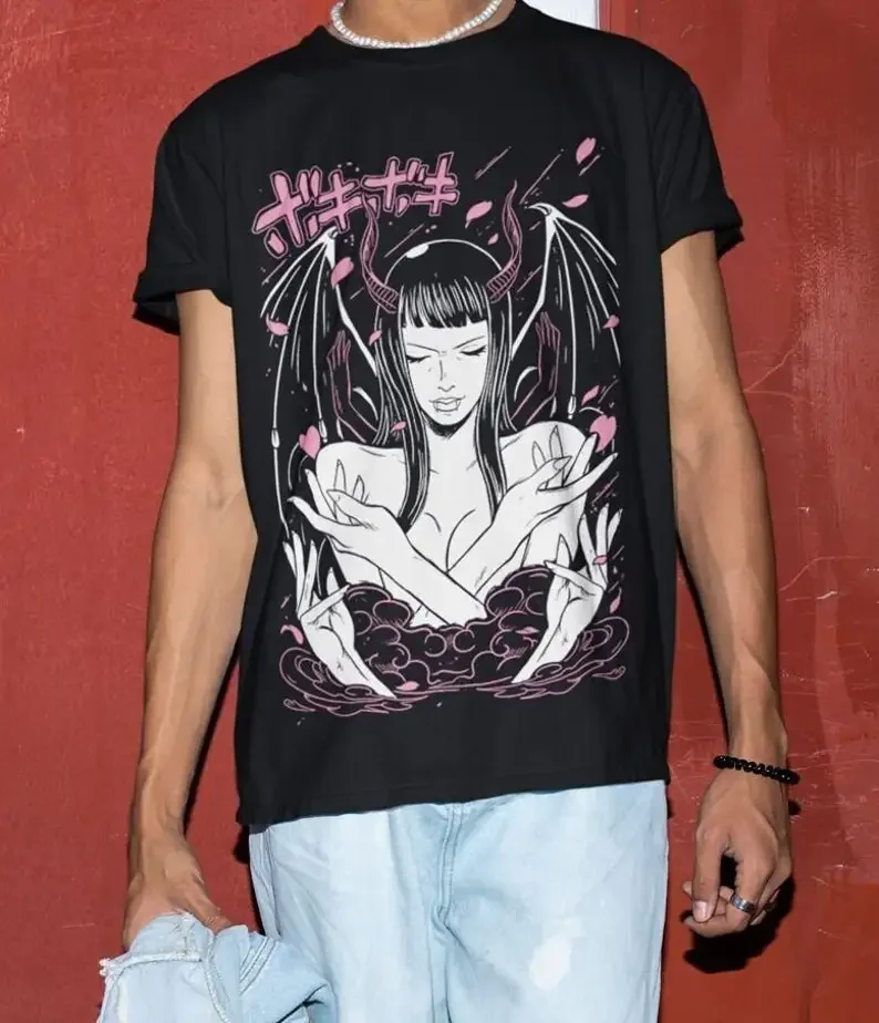 Unisex Horror Manga Creepy Girl T-Shirt, Dark Anime Gothic T-Shirt, Manga Gothic T-Shirt Inactive