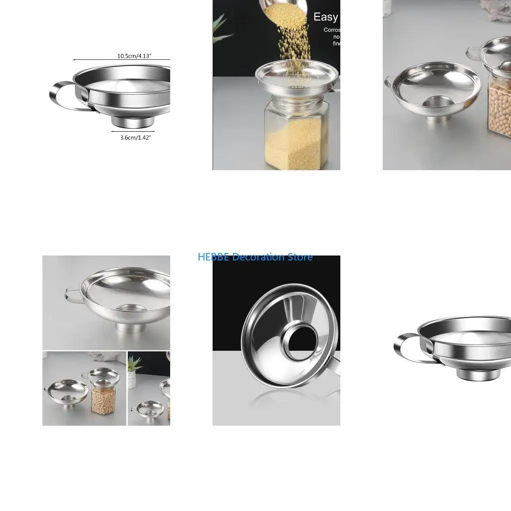 B0KC Stainless Steel Funnel Diameter 3.6cm Canning for Wide and Regular Jar Jars Canning Supplies Kitchen Funnel Oil