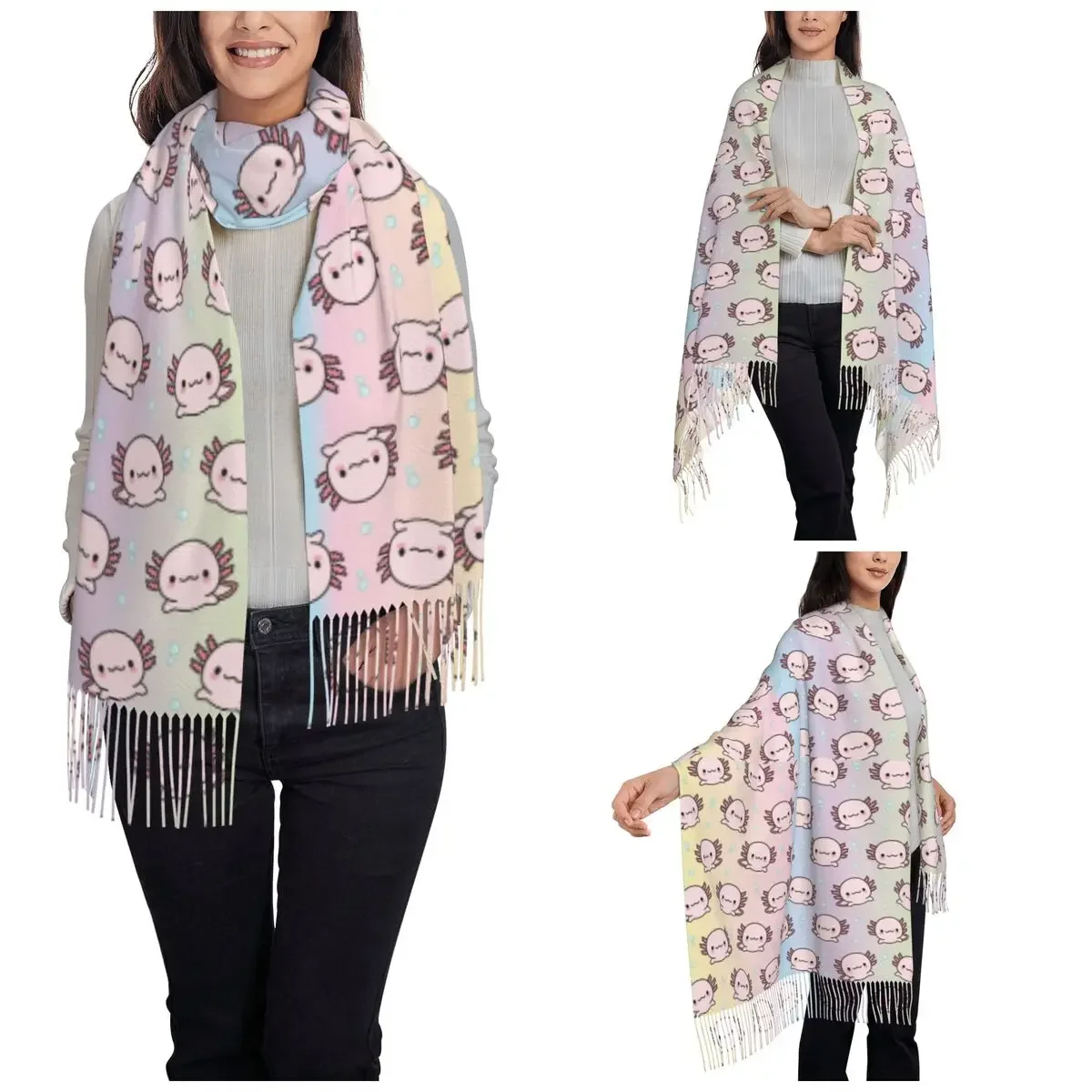 Cute Axolotl Shawl Wrap for Womens Winter Large Soft Scarf Salamander Animal Pashmina Shawl Scarves