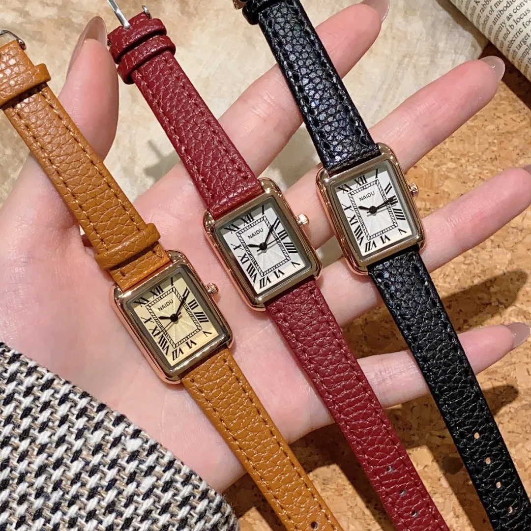 

Ультратонкие тонкие женские часы, модные кварцевые часы с прямоугольным циферблатом, наручные часы с кожаным ремешком, простые часы для девочек с римскими цифрами