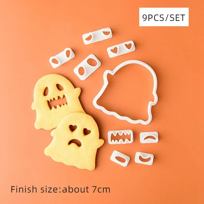 Halloween Ghost Cookie Embosser Mold Cartoon Cute Expression Cookie Cutter Set Fondant Frosting Biscuit Cake Decoration Tools