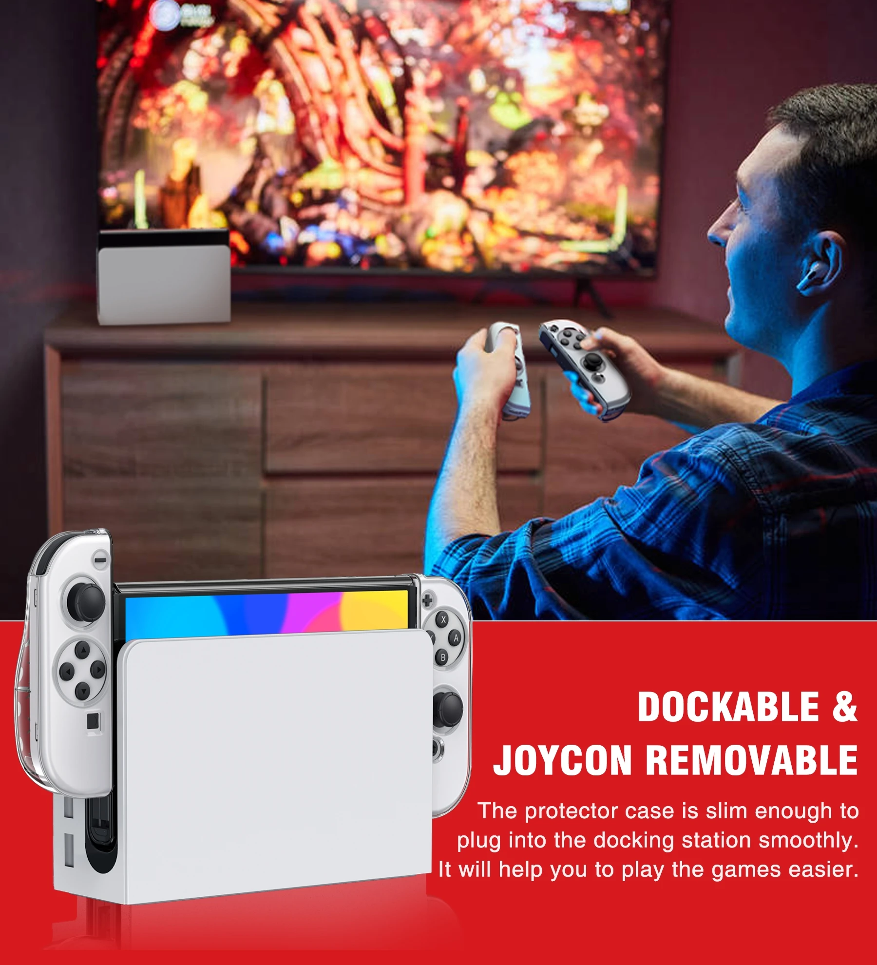 حافظة من الكريستال بروتيكتيف من BEBONCOOL لنينتندو سويتش وحدة التحكم OLED شفافة مضادة للسقوط ملحقات OLED Joycon