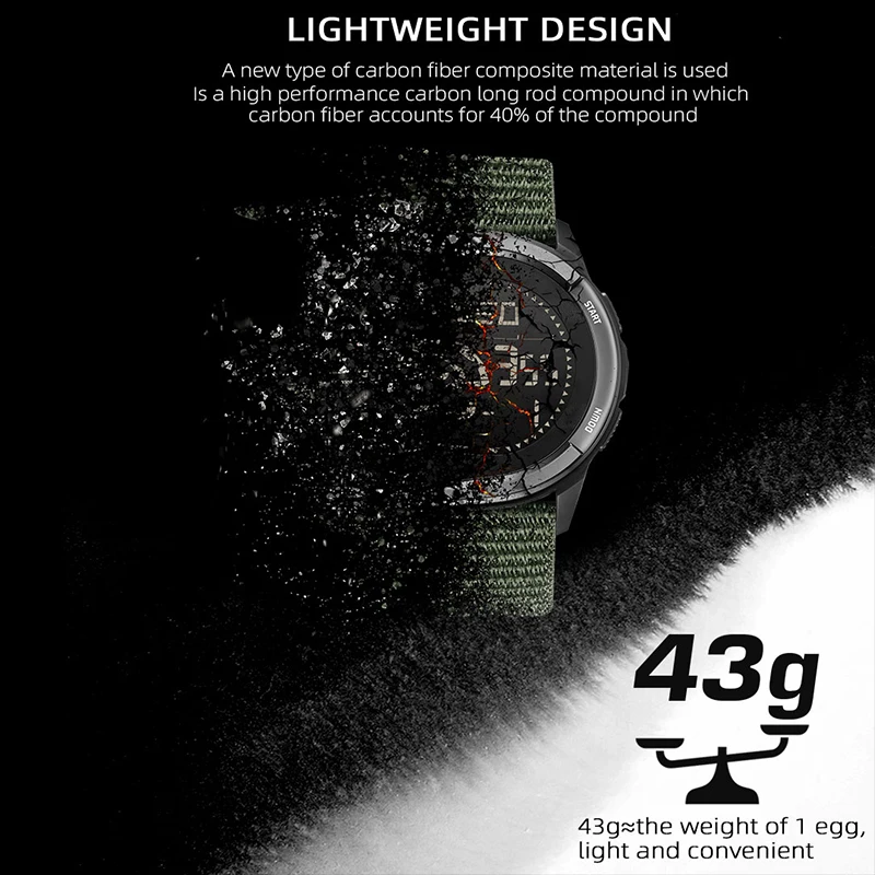 NORTH EDGE ALPS Men's Digital Carbon fiber Watch Shock Militray Sports Super Light Outdoor Compass Waterproof 50M Wristwatches