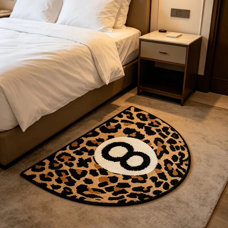 VIKAMA Leopard 8 Ball Half Round Rug Retro Animal Carpet For Living Room Bedroom Bathroom Entryway Non Slip Floor Mat Home Decor