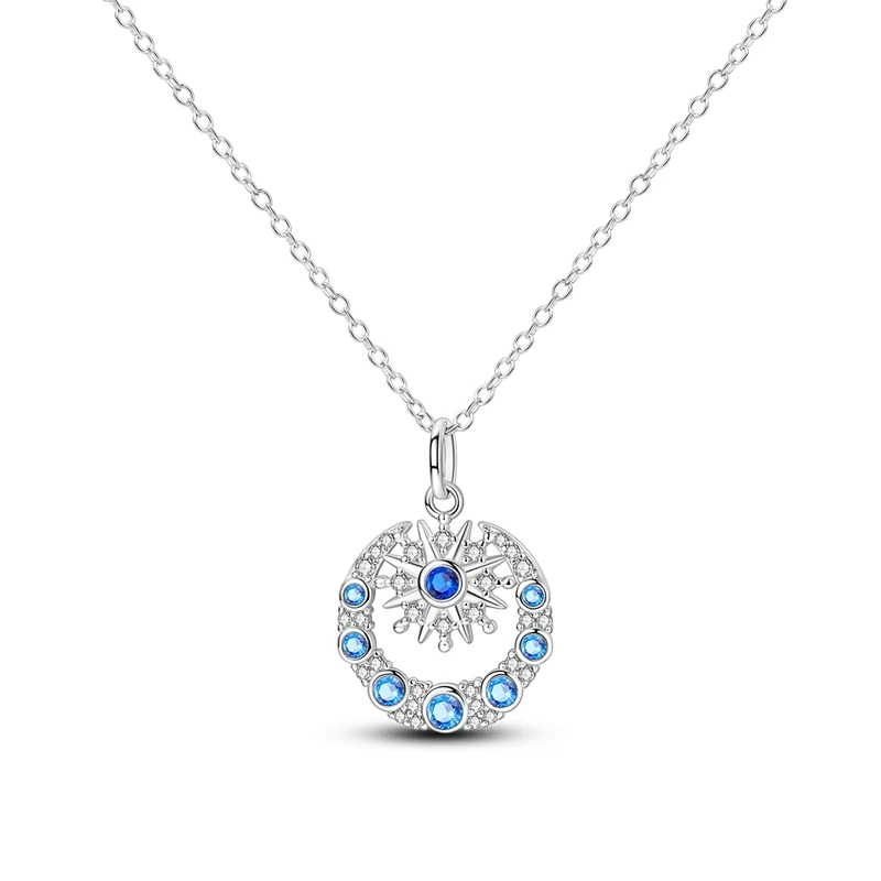 

Sparkling 925 Sterling Silver Blue Starry Moon Starry Sky Necklace For Women's Birthday Party Jewelry Accessories