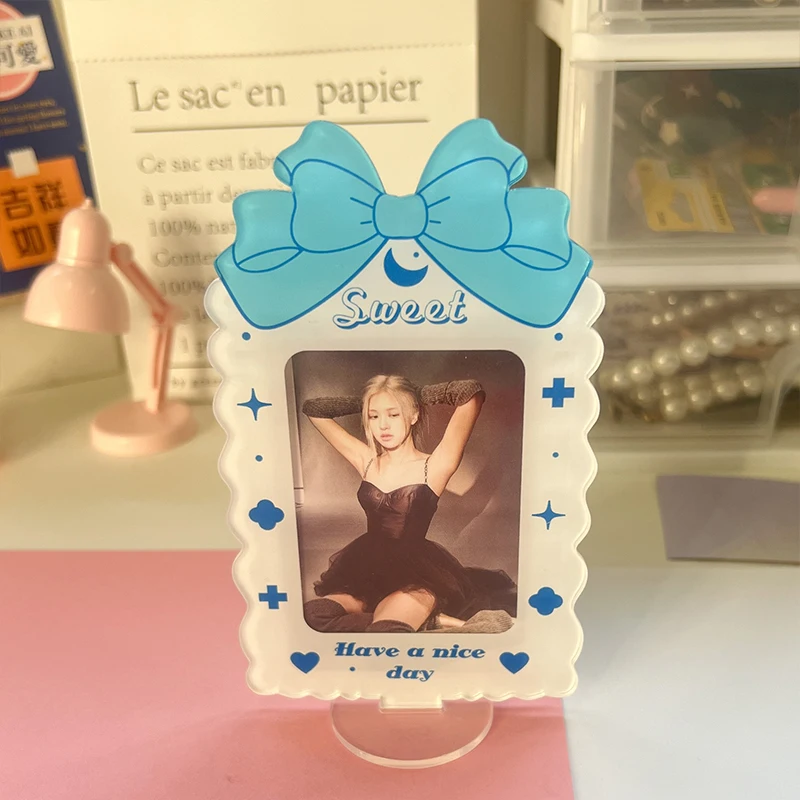 Sweet Bowknot Acrylic Card Display Stand Desktop Decor 3 Inch Photo Protection Photo Holder Photocard Frame Card Sleeve