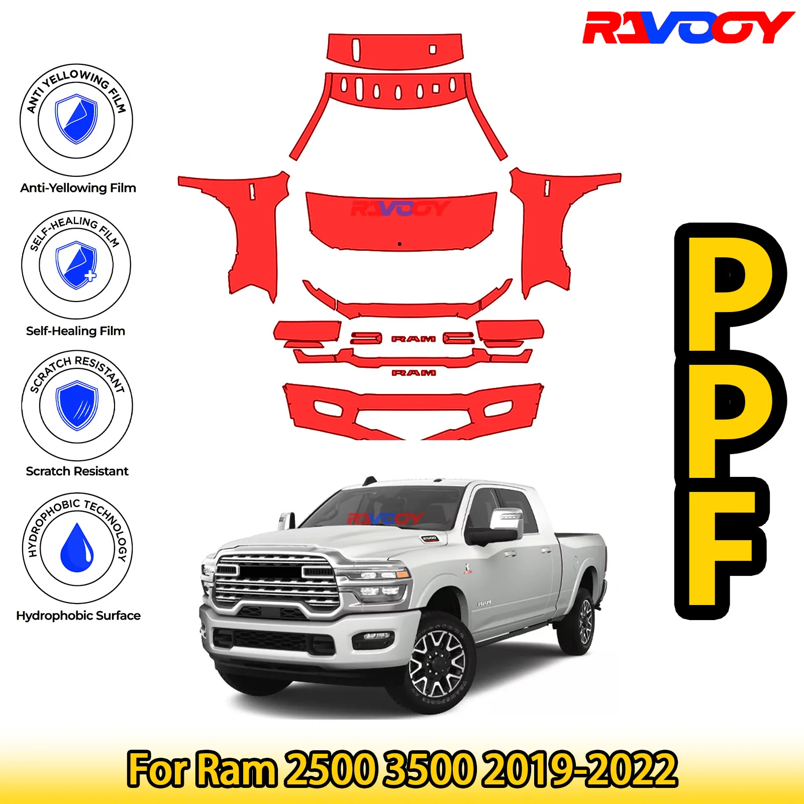 

Для Ram 2500 3500 2019-2022 глянцевый матовый черный предварительно вырезанный передний комплект PPF, защитная пленка для краски