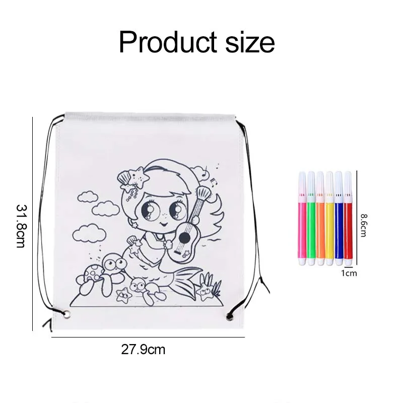 5/10pcs Colorful Drawstring Bags with Markers DIY Coloring Available Cartoon Pattern Household Storage Bundle Pocket TMZ
