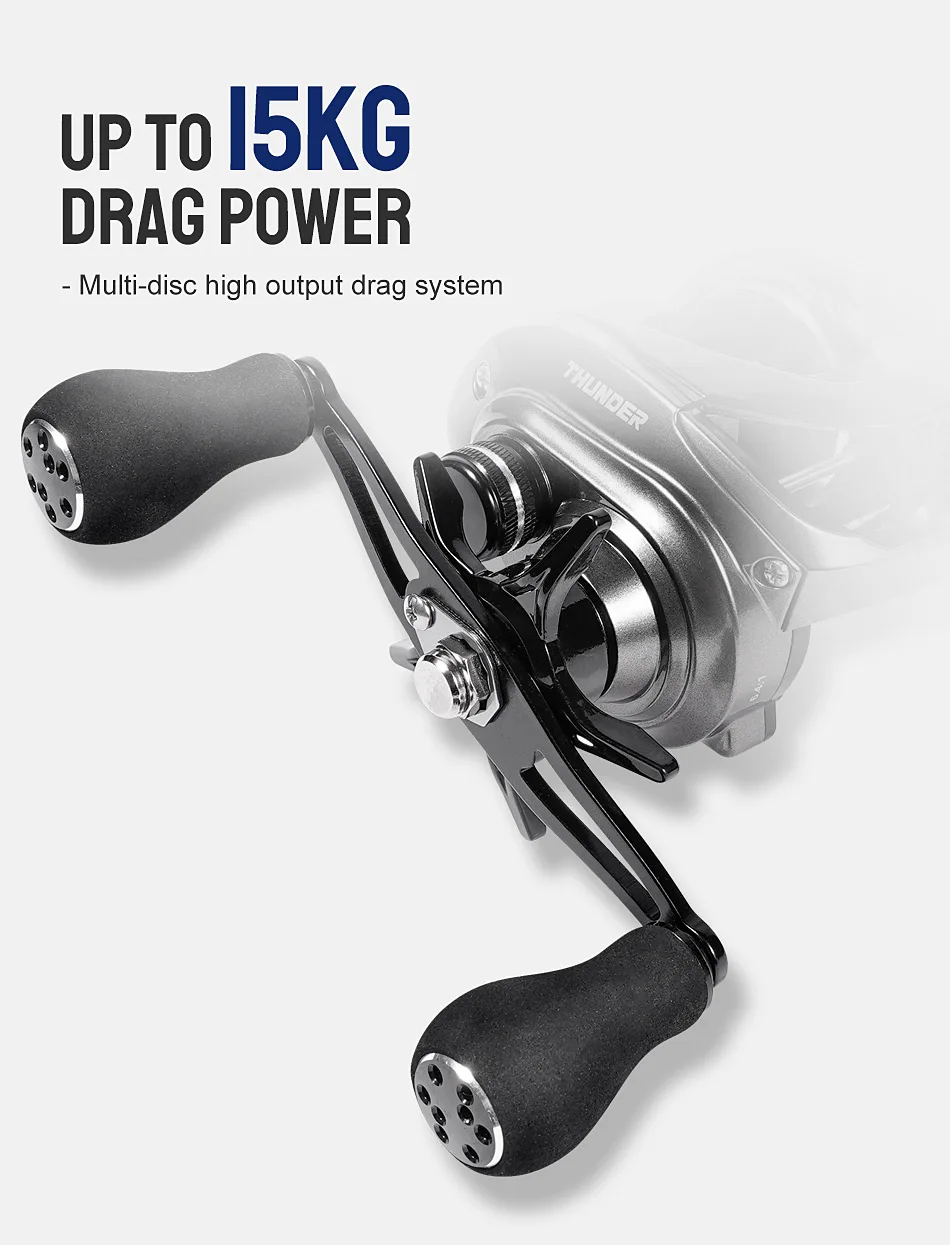 NOEBY Predator Low Profile Baitcasting Reel 6.4:1 Gear Ratio Magnetic Brake System 8+1BB 15kg Max Drag Lure Fishing Reel
