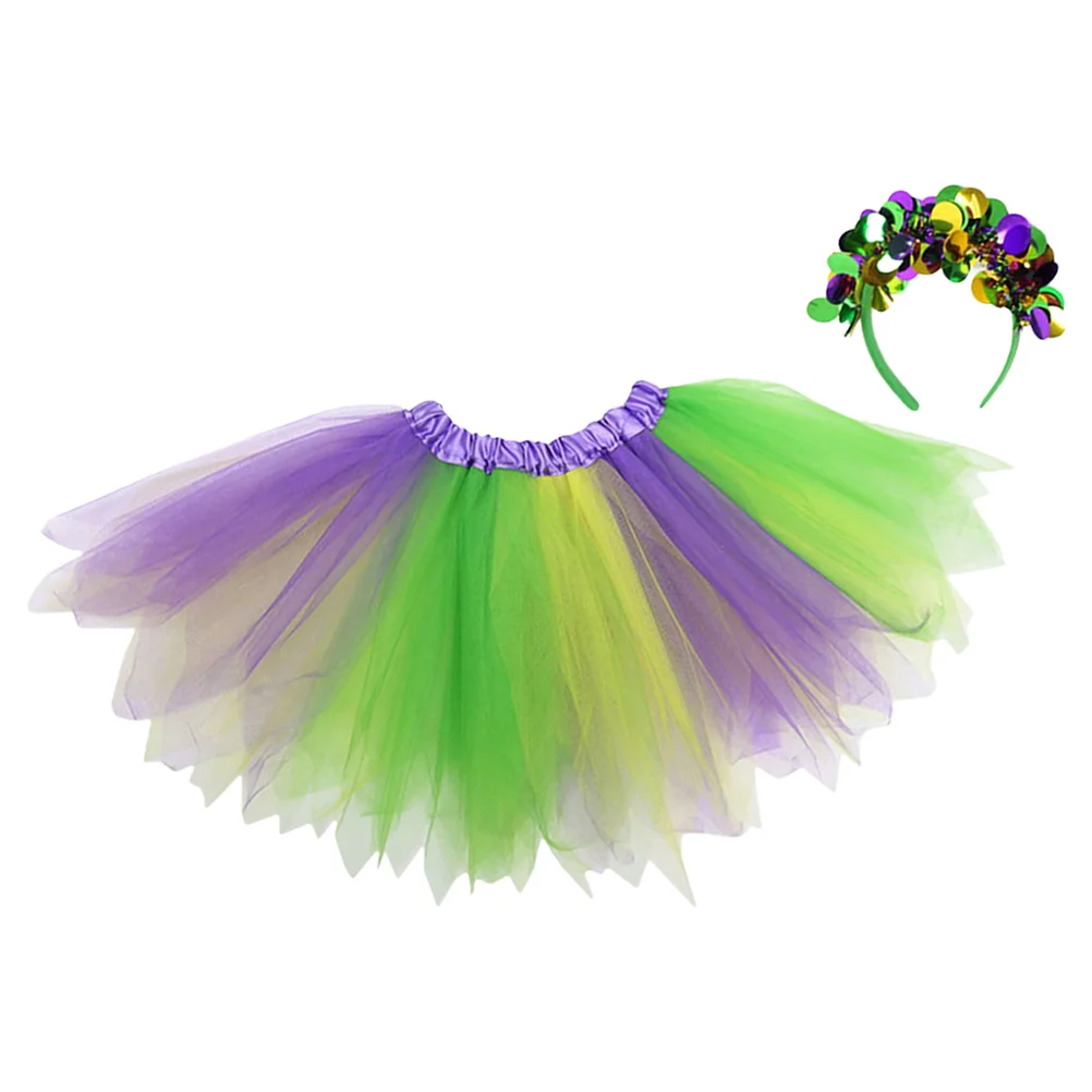 1 set Mardi Gras Tutu Gonna Fascia Accessori per costumi di carnevale per donne Ragazze Festa Festiva Outfit Mardi Gras Fascia per capelli