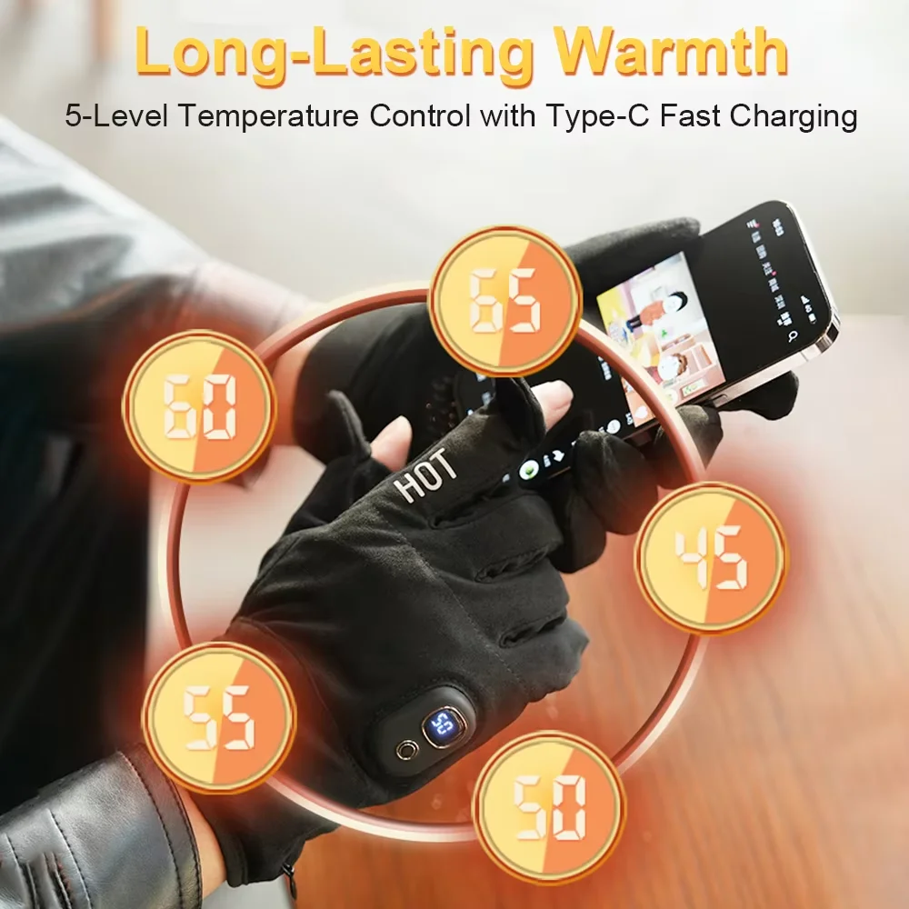 Winter Heated Gloves Unisex Waterproof Windproof Cold Gloves Snowboard Moto Ski Riding Driving Warm Touchscreen Zipper Gloves view 5