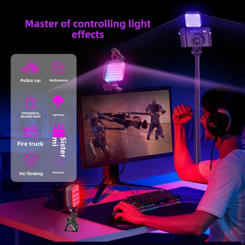 Mini mobiele telefoon invullicht, RGB schoonheidssfeerlicht, mobiele telefoon live streaming invullicht, 2500-9000k led fotografielicht