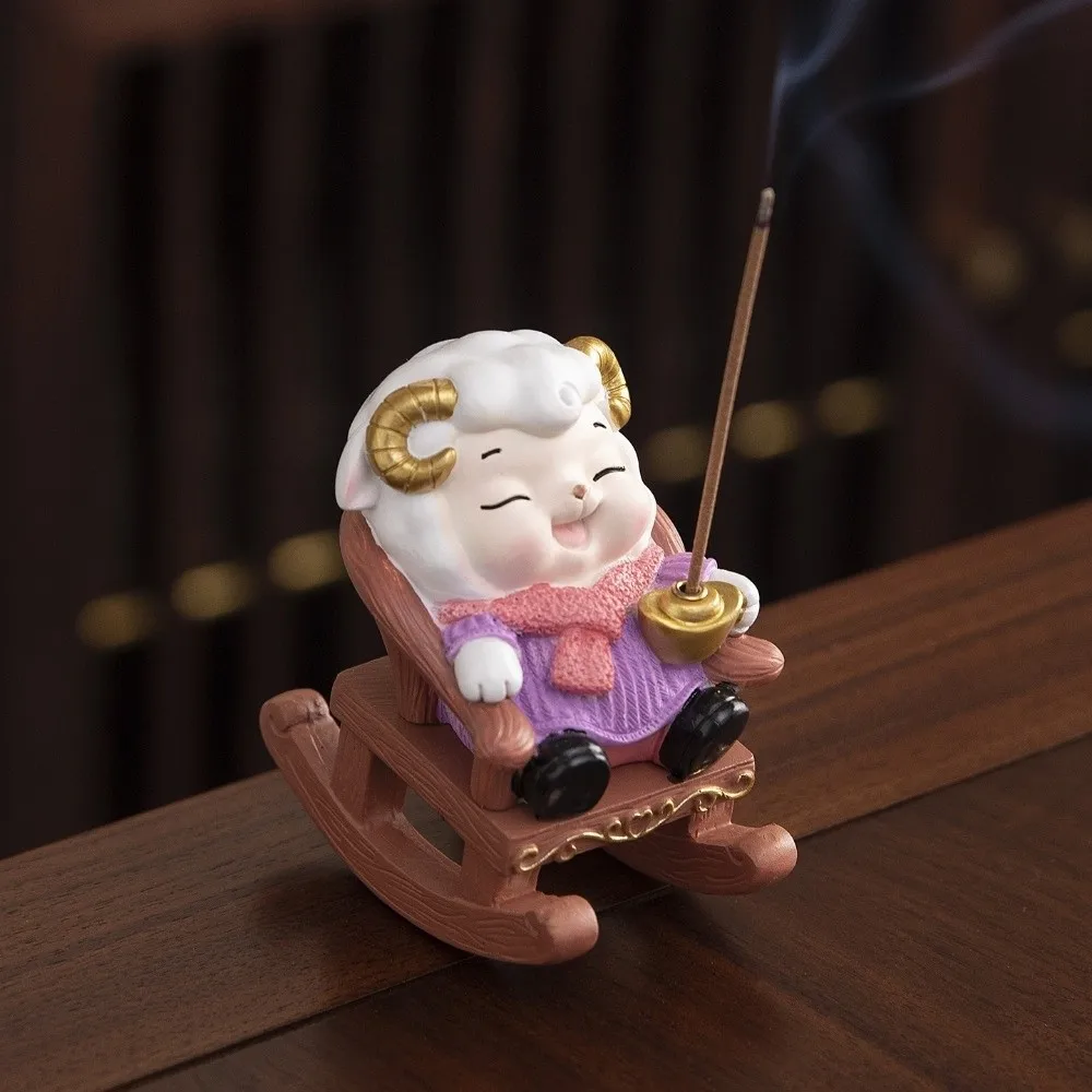 Mascot Laying Sheep Incense Censer Funny Resin Goat Year Incense Holders Creative Sheep Figurine with Rocking Chair New Year