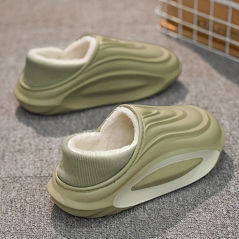 Winter Thickened Slip Resistant Lined Slippers Lightweight EVA Indoor Outdoor Home Leisure Shoes with Soft Fabric Lining