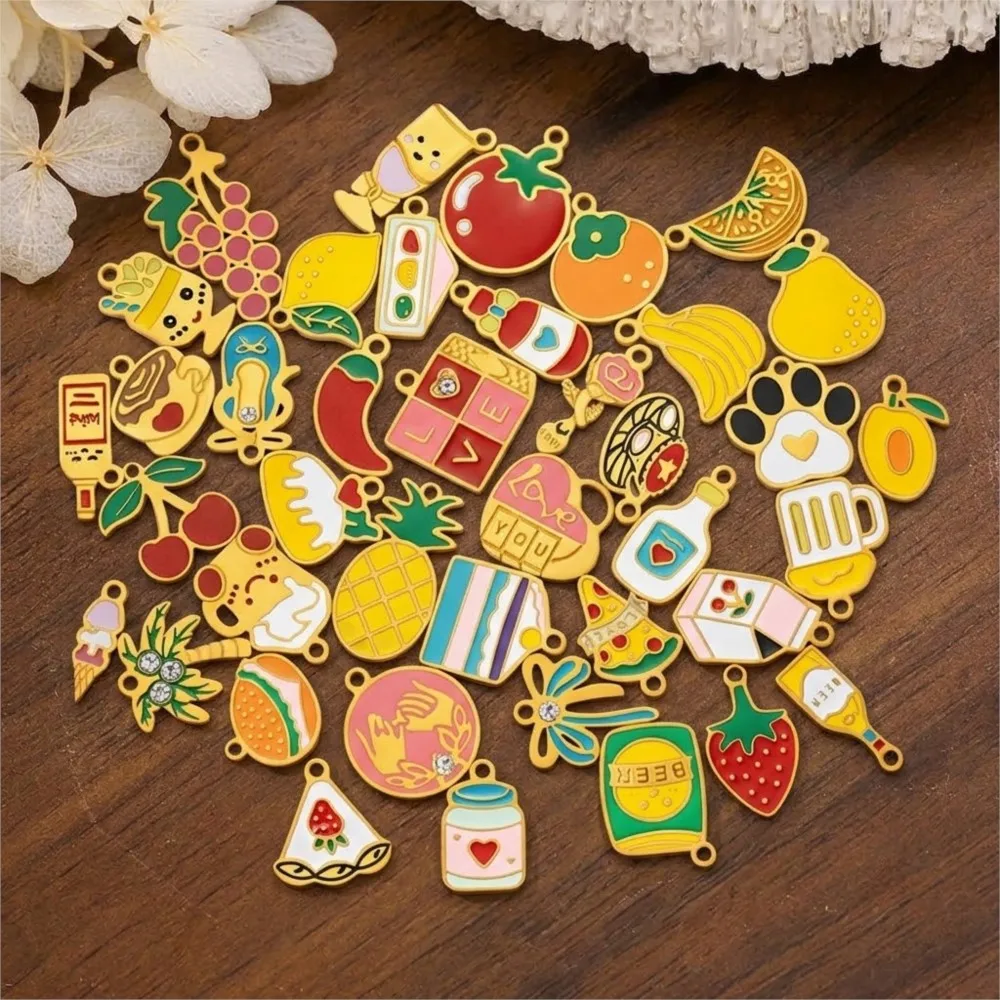 10Pcs Stainless Steel Enamel Mix Strawberry Banana Cherry Fruit Charms Pendant DIY Bracelet Necklace Jewelry Craft Making Gift