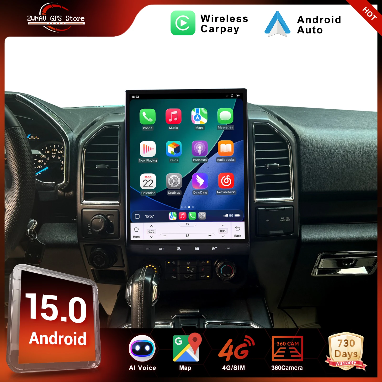 

ZWNAV Android 15 Car Radio For Ford F150 2015-2020 GPS Navigation Wireless CarPlay Android Auto DSP Sound WIFI 4G System