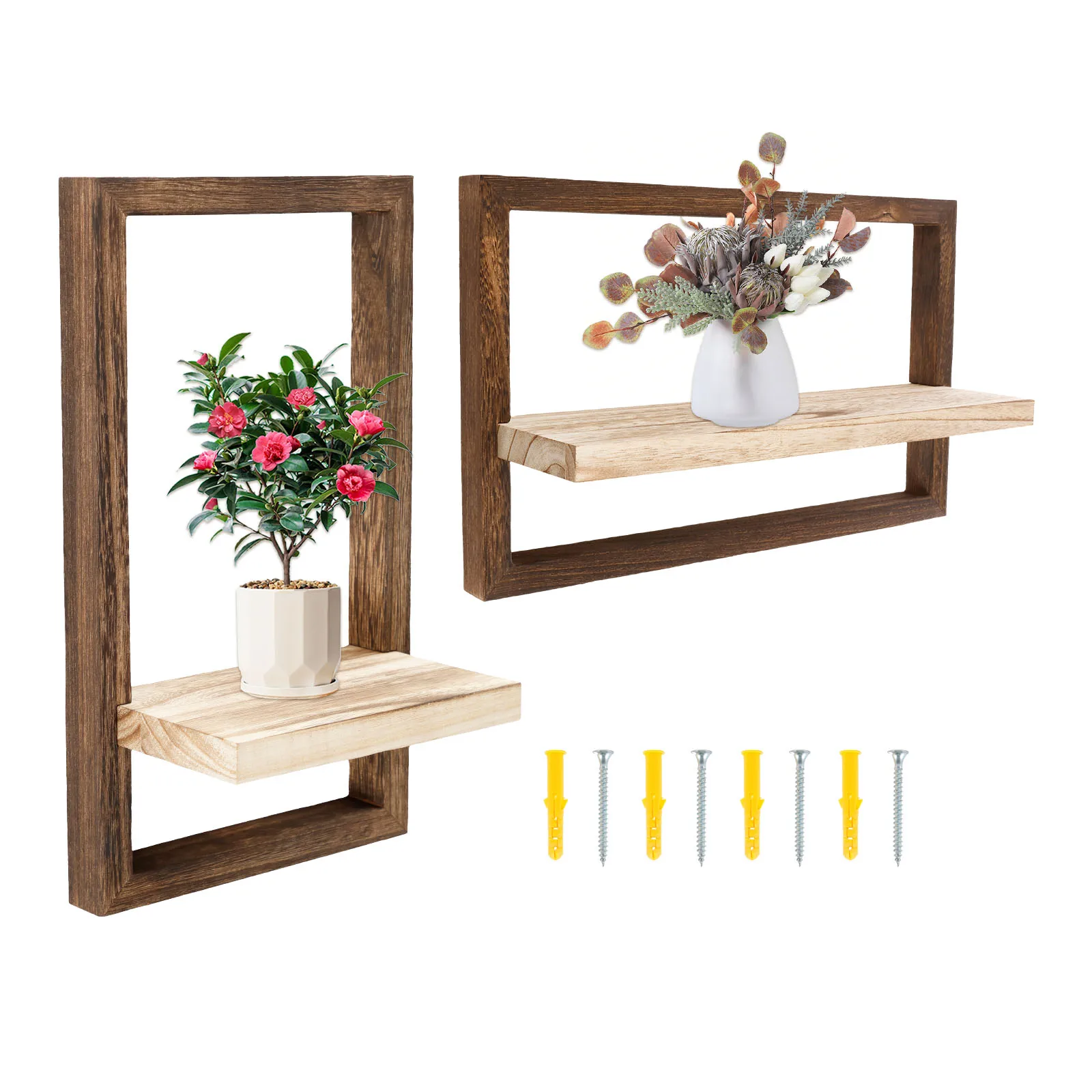 2-teiliges Ausstellungsregal aus Holz, schwebende Regale, Wandmontage, quadratisch gerahmt, Hängeregal, Wohnzimmer, Bücherregale