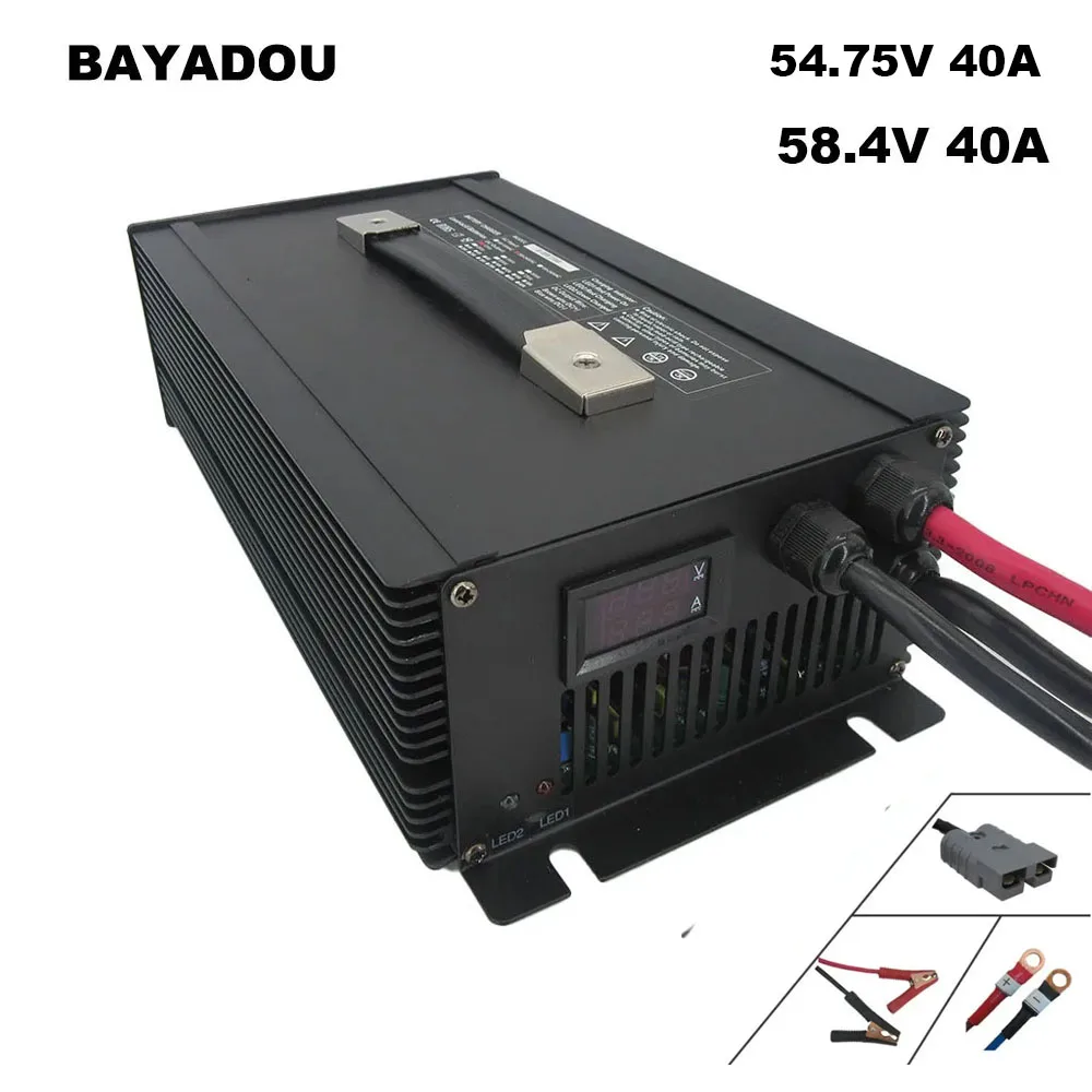 

2500W 48V 40A LiFePO4 Fast Charger 58.4V 54.75V For 15S 48 V 51.2V 16S Iron Phosphate LFP RV EV Power Forklift Battery Charger