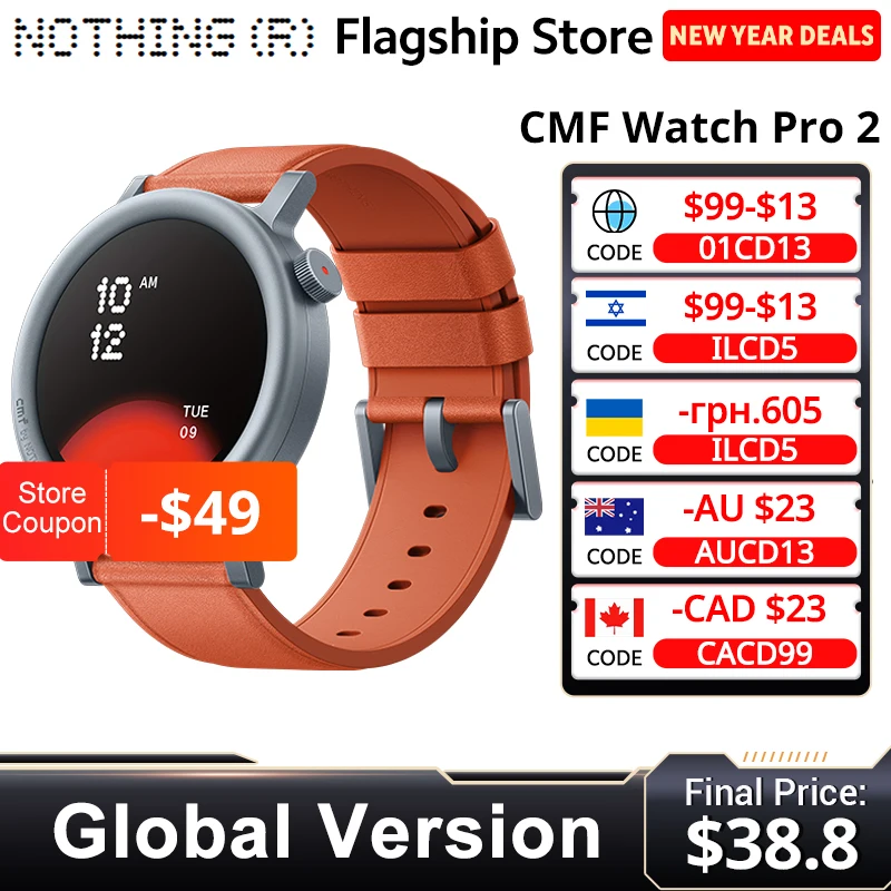 CMF by Nothing Watch Pro 2 Global Version BLUETOOTH CALLS 1.32'' AMOLED 60 FPS Display 11 Days Battery life SpO₂ Monitors GPS