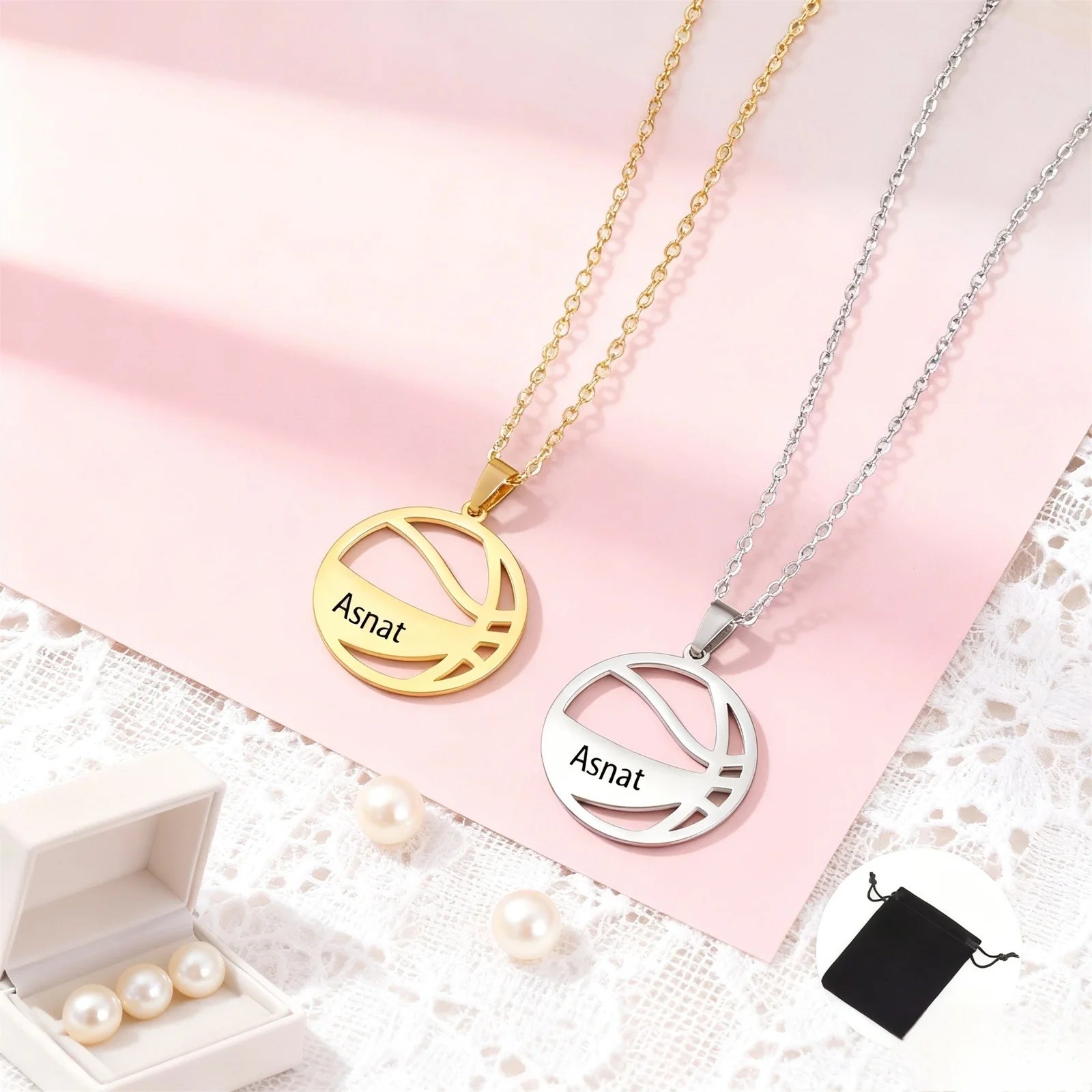 Customized Date Name Basketball Sports Necklace Stainless Steel Personalized Customized Gift Valentine's Day Gift