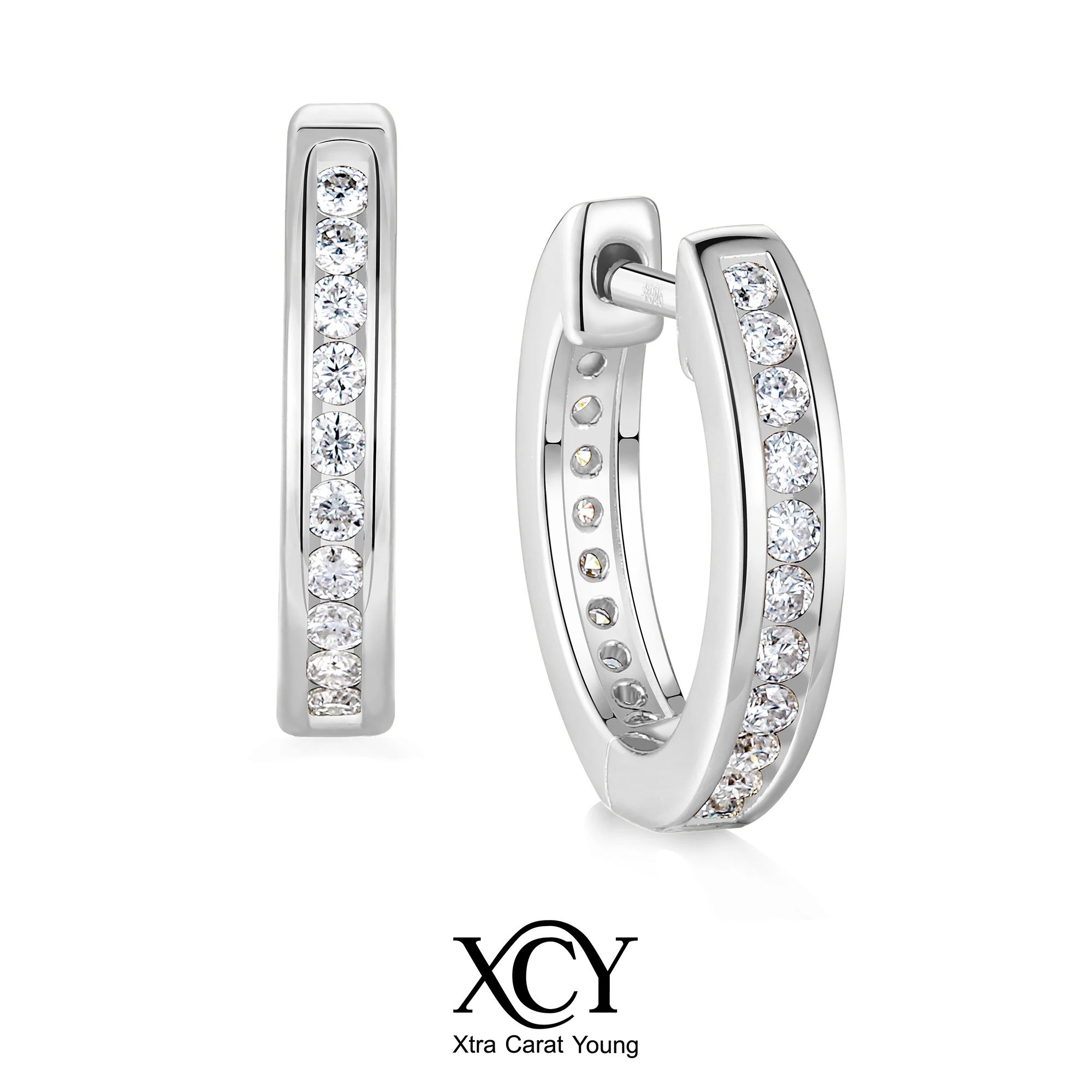 

XCY D Color VVS1 Moissanite Channel Set Hoop Earrings for Women 925 Sterling Silver Huggie Hoops Daily Wear Fashion Jewelry