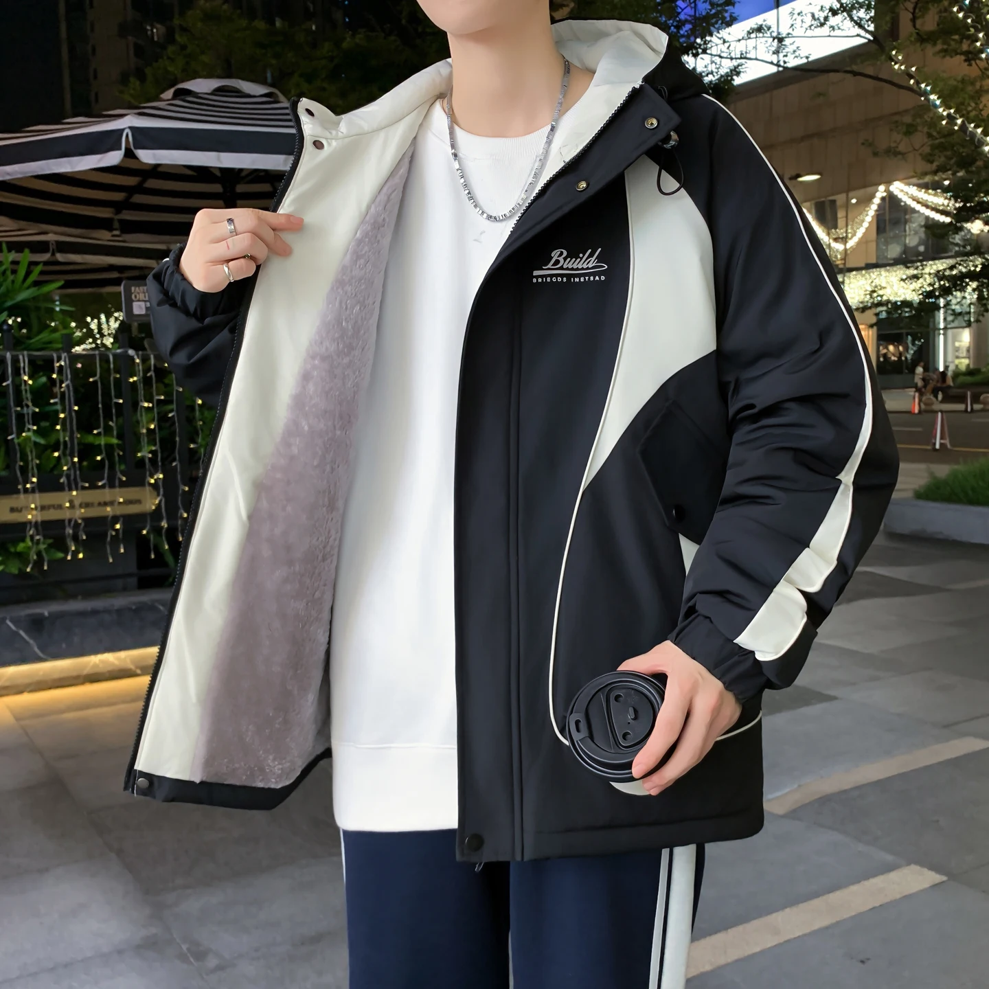 

Модные мужские утепленные флисовые куртки с капюшоном 2025, зимние повседневные теплые плюшевые пальто, молодежная верхняя одежда, ветрозащитные парки с подкладкой, одежда