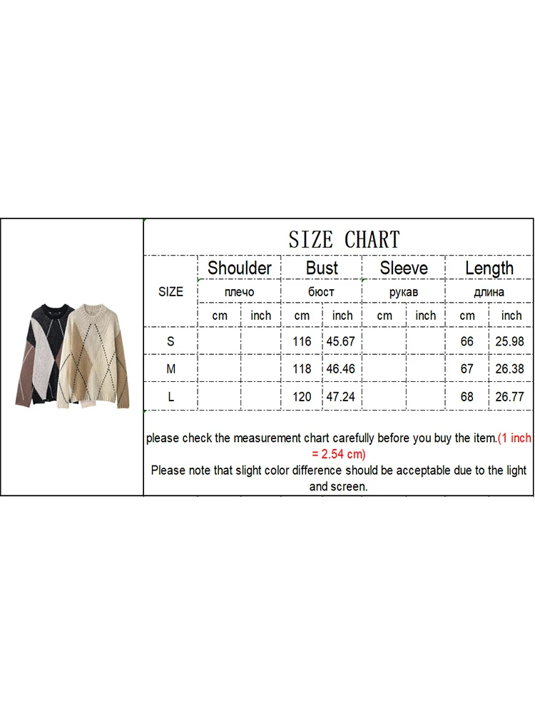    TFMLN Damesmode Argyle Trui Lente Herfst Losse O-hals Trui Gebreide Top Elegante Lange Mouw Plaid Casual Knitwear