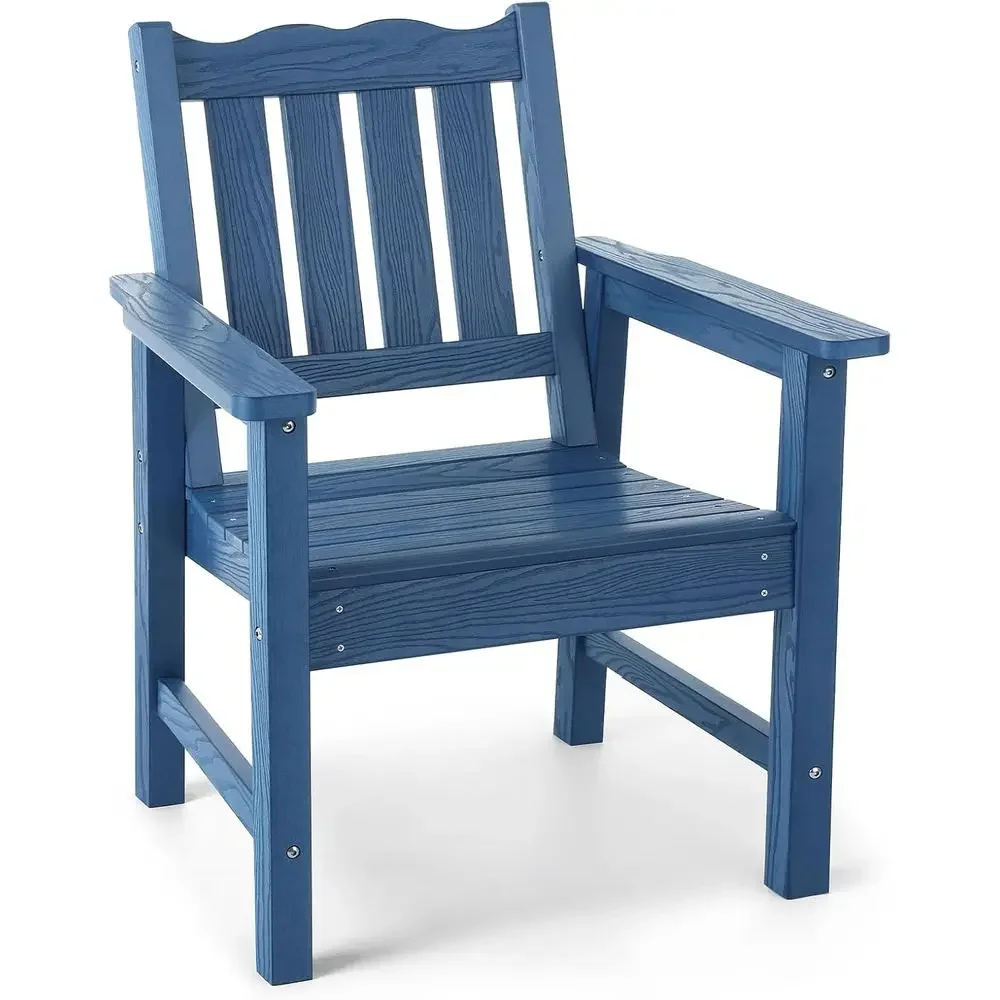Blue Outdoor Patio Dining Chair with Curved Backrest, Supports 400 lbs, Ideal for Garden, Porch, Poolside