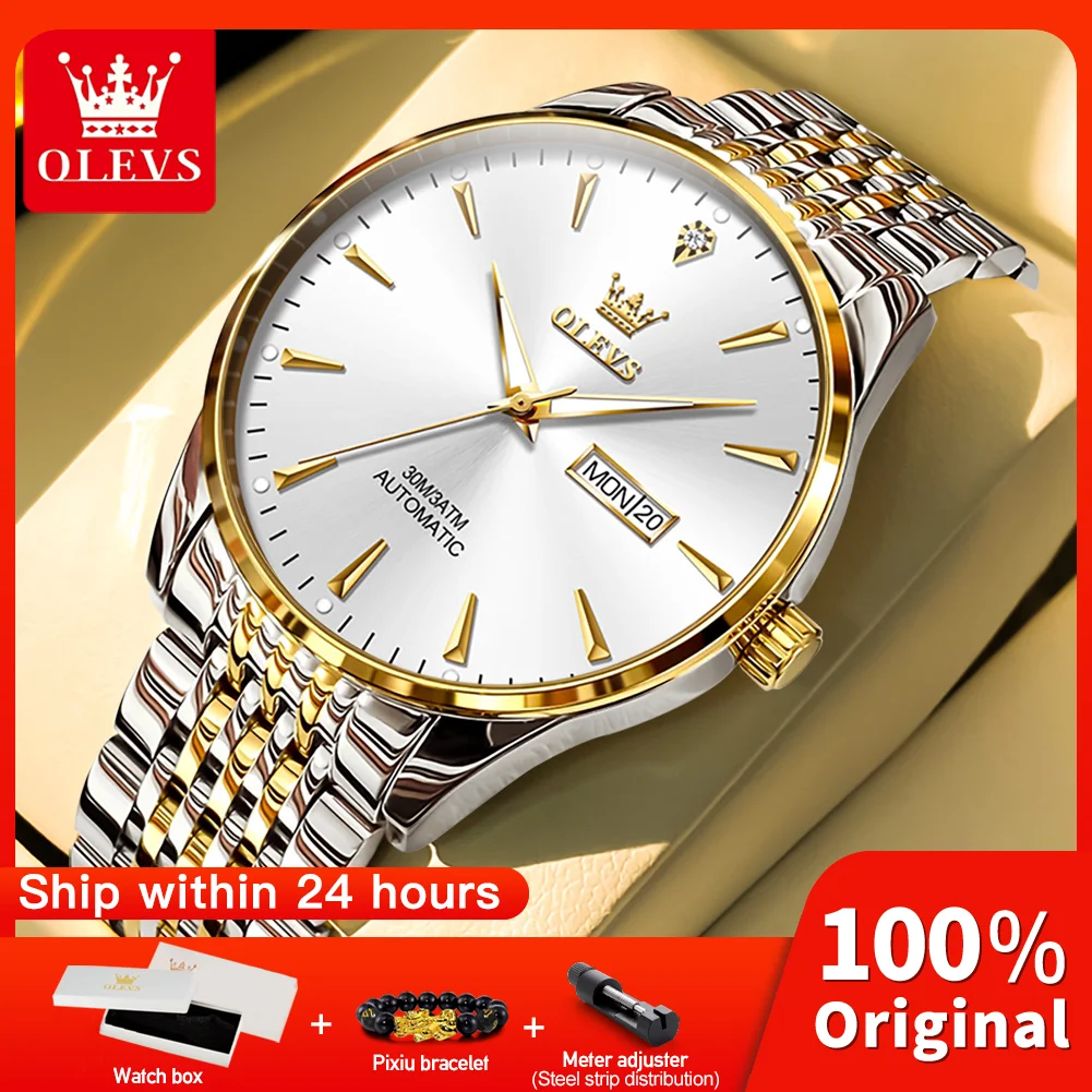

OLEVS 6635 Mens Watch Mechanical Watch Waterproof Reloj Hombre Dual Calendar Display Watches For Men Original simpleMens Gifts