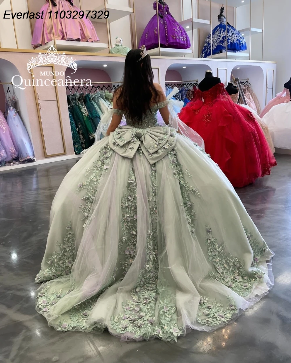 EVLAST-Vestido De quinceañera De menta personalizado, Vestido De baile con apliques De lentejuelas florales, corsé con lazo con cuentas, dulce 16, Vestido De 15 Anos QD1024