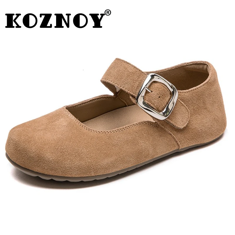 

Koznoy 1 см 2025 замшевые летние лоферы из коровьей кожи, резиновые женские сандалии на плоской подошве с круглым носком, туфли без шнуровки с пряжкой