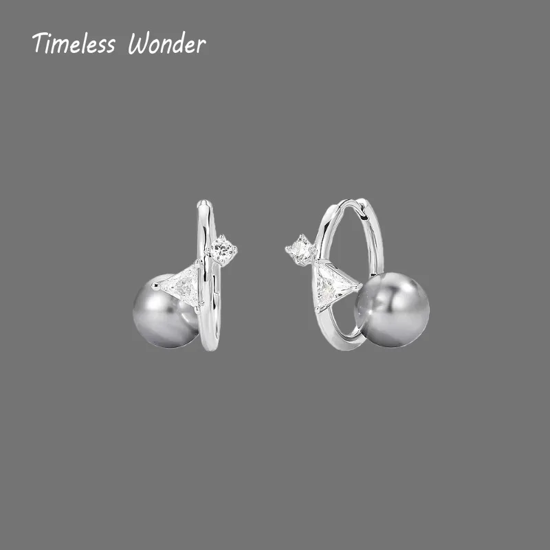 Timeless Wonder Fancy Zircon Geo Glass Pearl Stud Earrings Women Designer Jewelry Trendy Gift Top Classy Simple Neat 5133