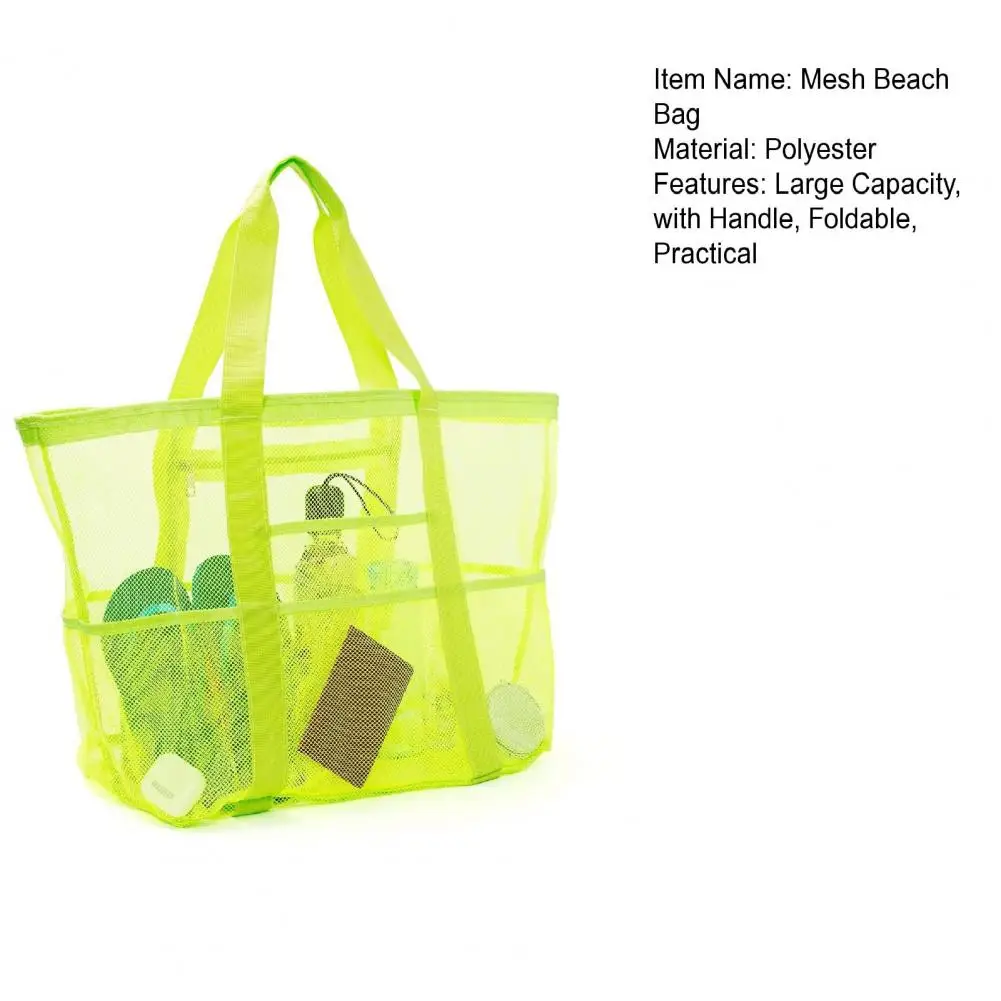 63*39 سنتيمتر شبكة حقيبة شاطئية مع سستة سعة كبيرة شبكية حمل طوي مقاوم للماء الرمال واقية التجفيف السريع حقيبة لحمام السباحة مع جيوب #5