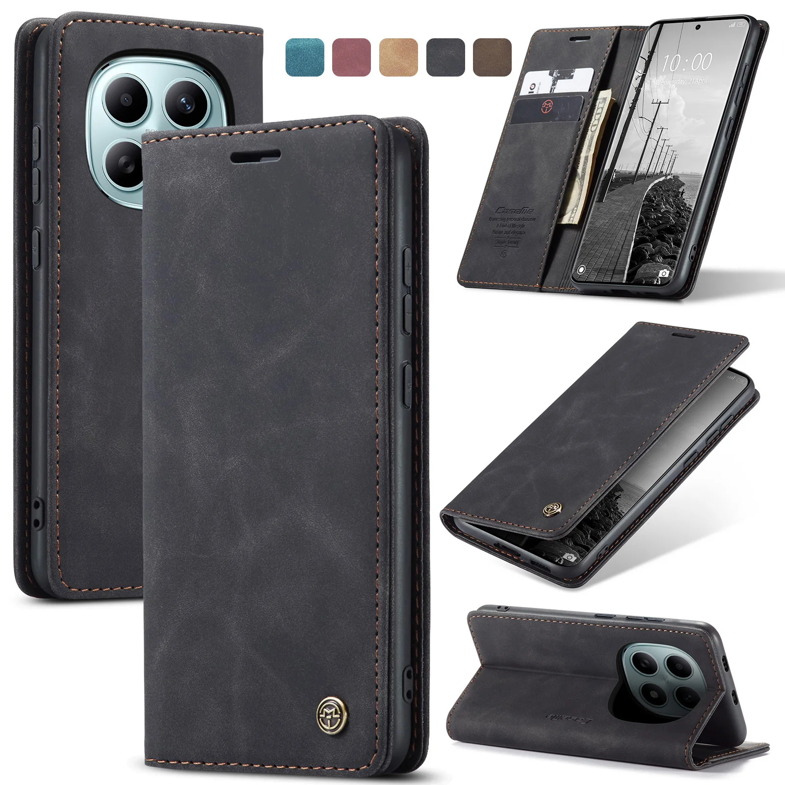Luxuriöse Retro-Hülle für Xiaomi Redmi Note 15 5G Mehrfache Kartenfächer Standfunktion Handyhülle für Note 15 5G Leder-Brieftasche