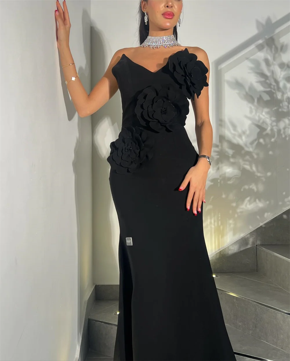 Robe de Soirée Personnalisée d'Arabie Saoudite, Tenue de Bal Formelle Dearin, Col en V, Colonne, Longueur de Rincage, Jupes sur Mesure, pour Occasions Mexaissd