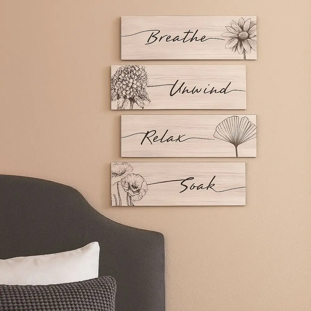 Wall Plate Wooden Floral Wall Art Funny Decorative Plants Hanging Sign Handmade Wall Decor Paintings Bathroom Decor - Image 4