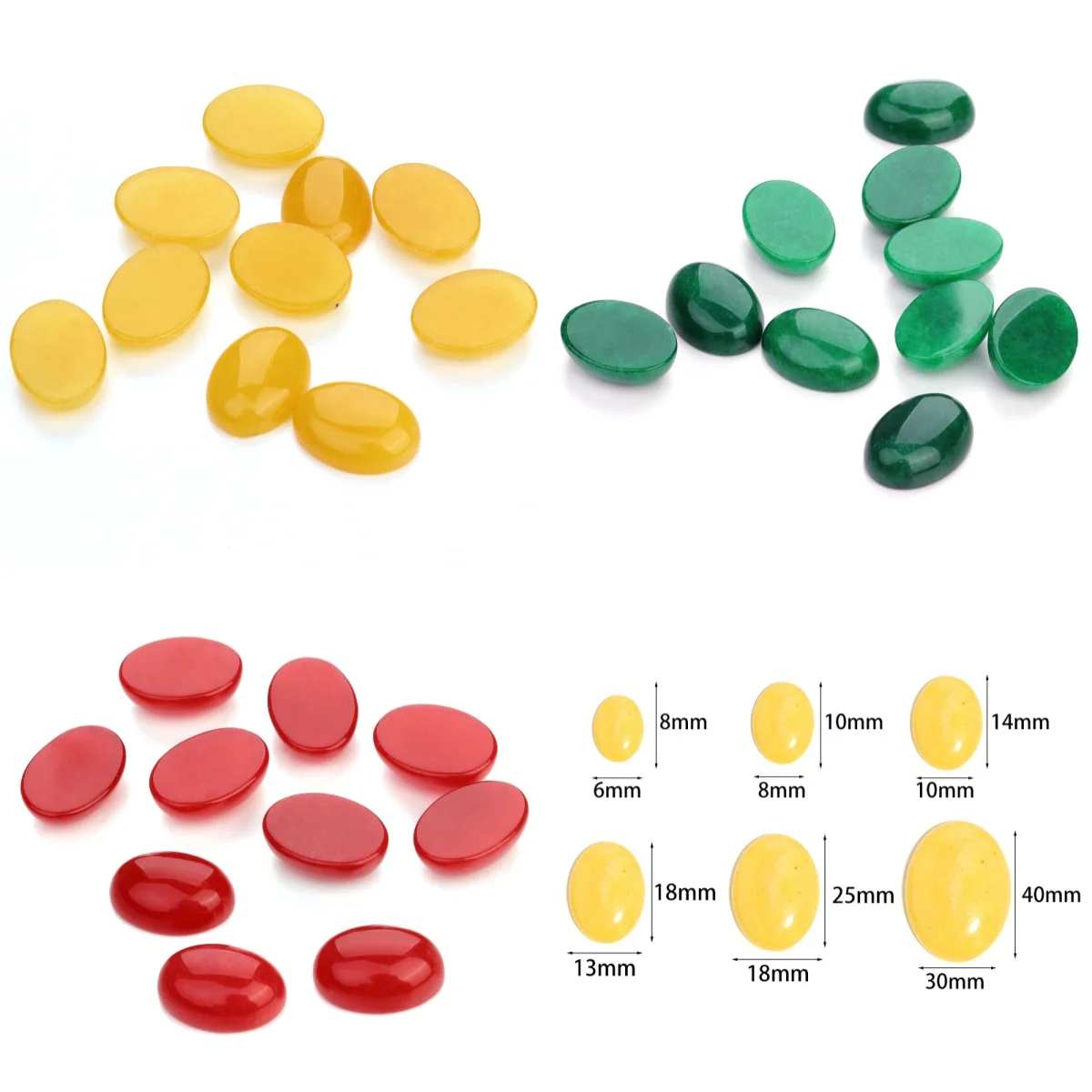 2/5/10 Stück Naturstein-Cabochon-Perlen, oval, rot/gelb/grün, Jade, flache Rückseite, lose Perlen, DIY-Schmuckzubehör zur Herstellung von Ringen