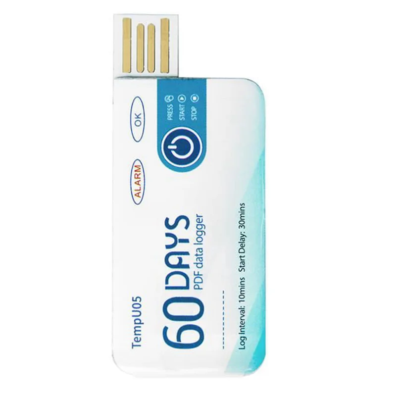Registrador de datos de temperatura SQPP-8X Tempu05 Registrador de temperatura de informe PDF de 60 días Instrumento de registro de temperatura USB de un solo uso