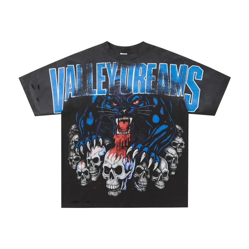 

Футболка унисекс Valley American Street с эффектом потертости, принтом черной пантеры и буквами, короткий рукав