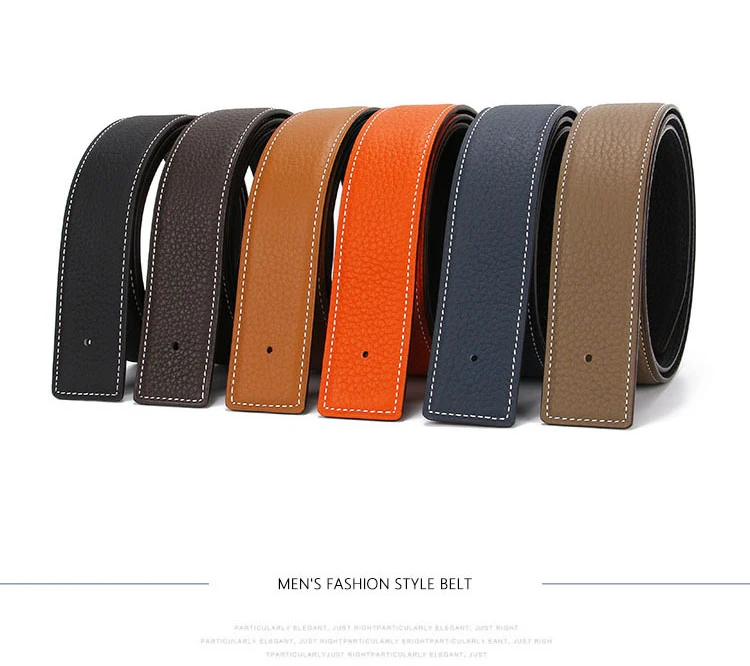 No Buckle Luxury Ultra-thin Pointed New Mens Litchi Grain Holes Belt Brand Male Genuine Two Sides Strap Jeans Belts 3.2/3.8cm