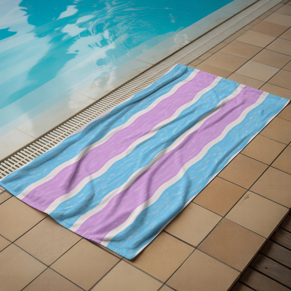 Water Texture Wavy Stripe Soft Portable Travel Towel Unisex Ultra Lightweight Microfiber Oversized Sand Quick Dry Beach Towel