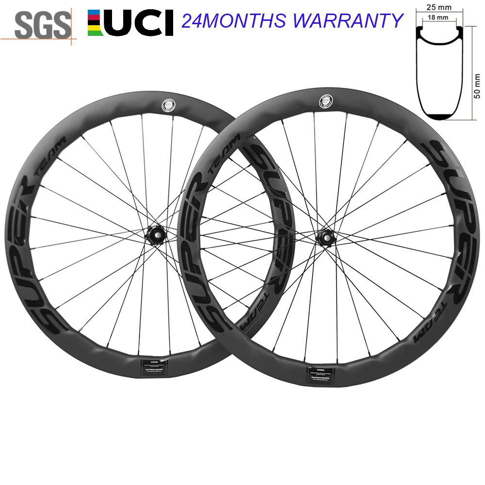 

SUPERTEAM-Carbon Disc Brake Wheels Road Bike Wheelset Clincher UCI Racing Wheel 50mm Depth 25mm Width