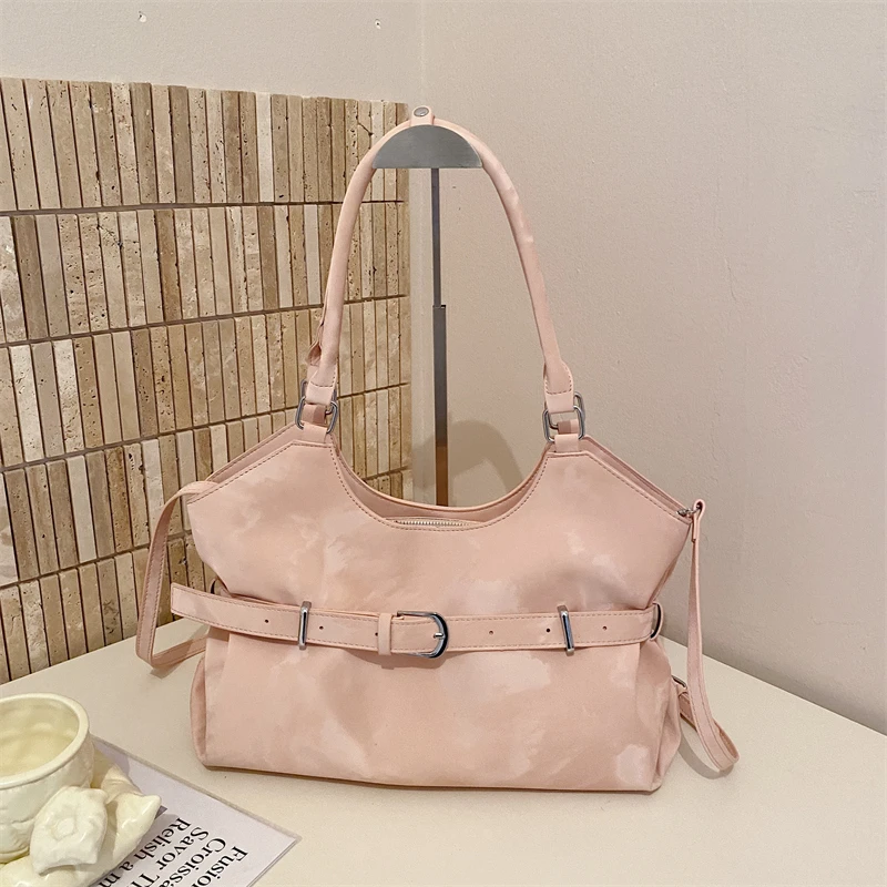 

Korean Style Tie Dye Hobo Handbag, Belted Large Capacity Shoulder Bag, Soft Tote Purse for Travel & Work